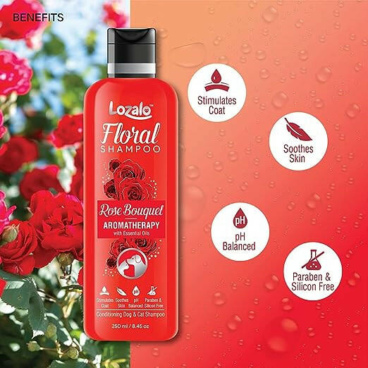 Lozalo Floral Pet Shampoo Rose Bouquet Fragrance - Cats & Dogs, 500ml.