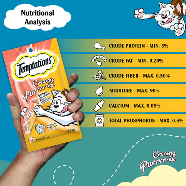 Temptations Creamy Purrrr ee Salmon & Cheese Cat Treats.