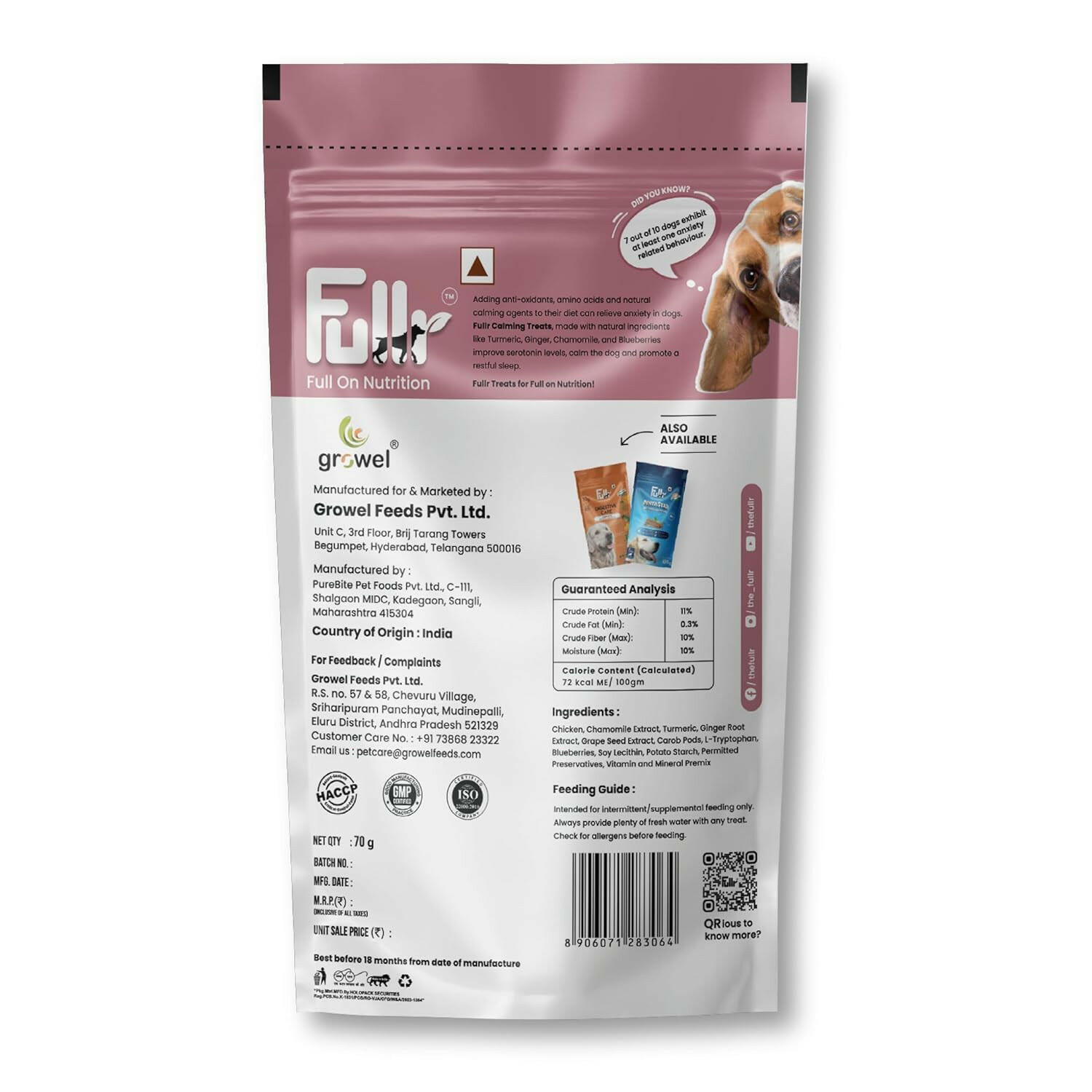 Fullr Calming Cold Pressed Dog Treats, 70g (Pack of 1).