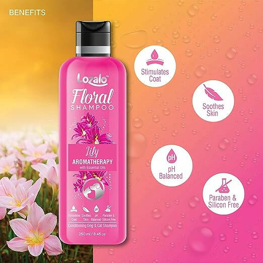 Lozalo Floral Pet Shampoo Lily Fragrance- Effective Cleansing for Smelly Dogs and Cats, 250 ml.