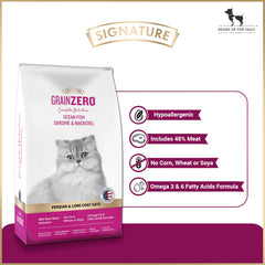 Signature Grain Zero Ocean Fish, Sardine & Mackerel Long Coat & Persian Adult Cat Dry Food.