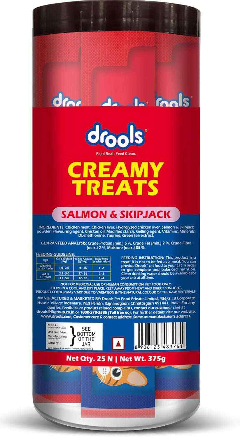Drools Salmon & Skipjack Creamy Cat Treats.