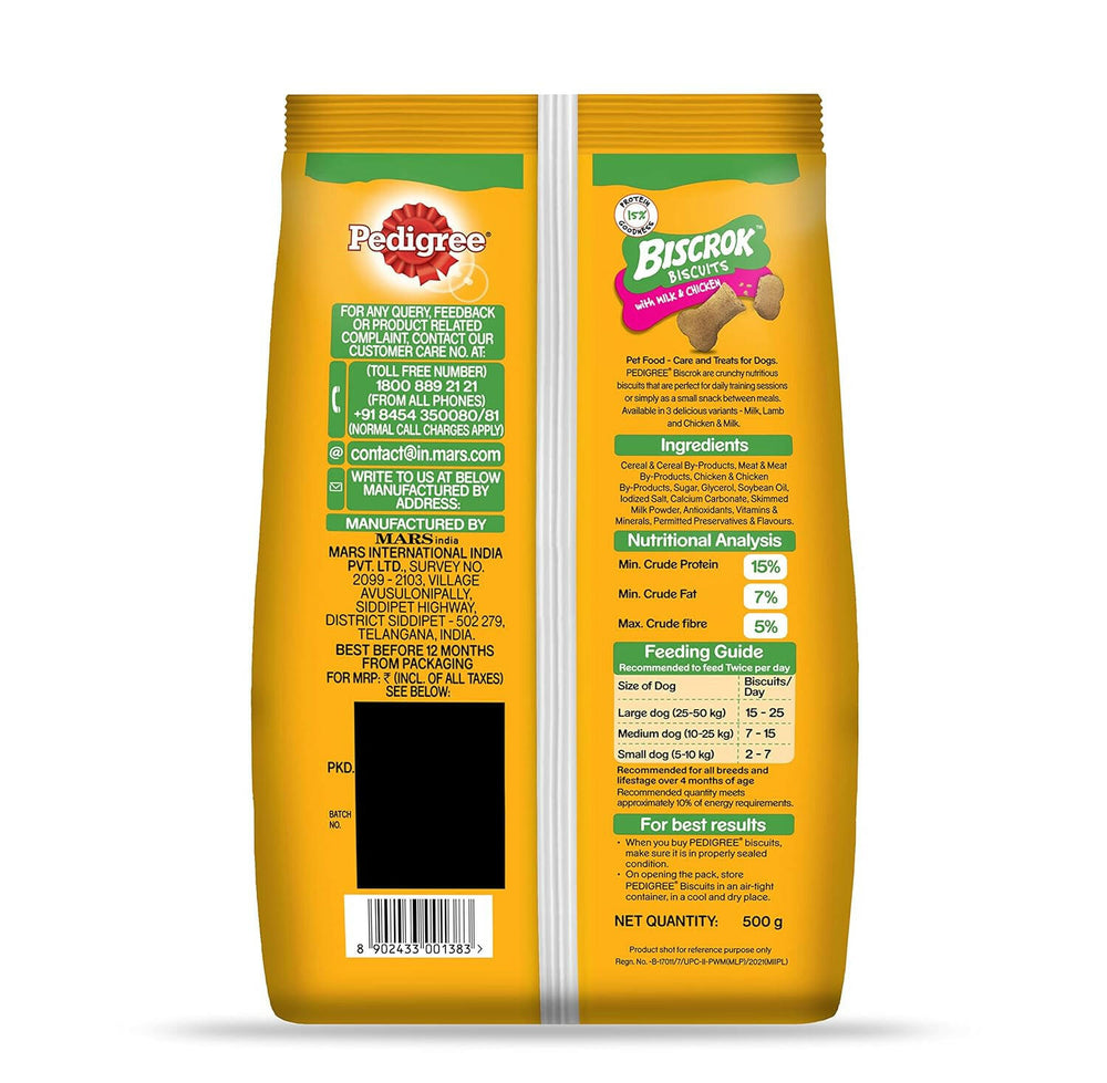 Pedigree Biscrok Dog Biscuit, Chicken & Milk Flavour – 500g.