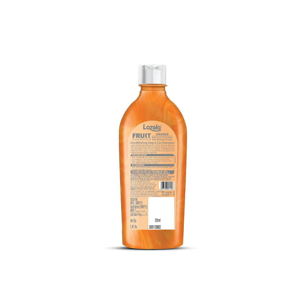 Orange conditioning shampoo, cleans and conditions fur.