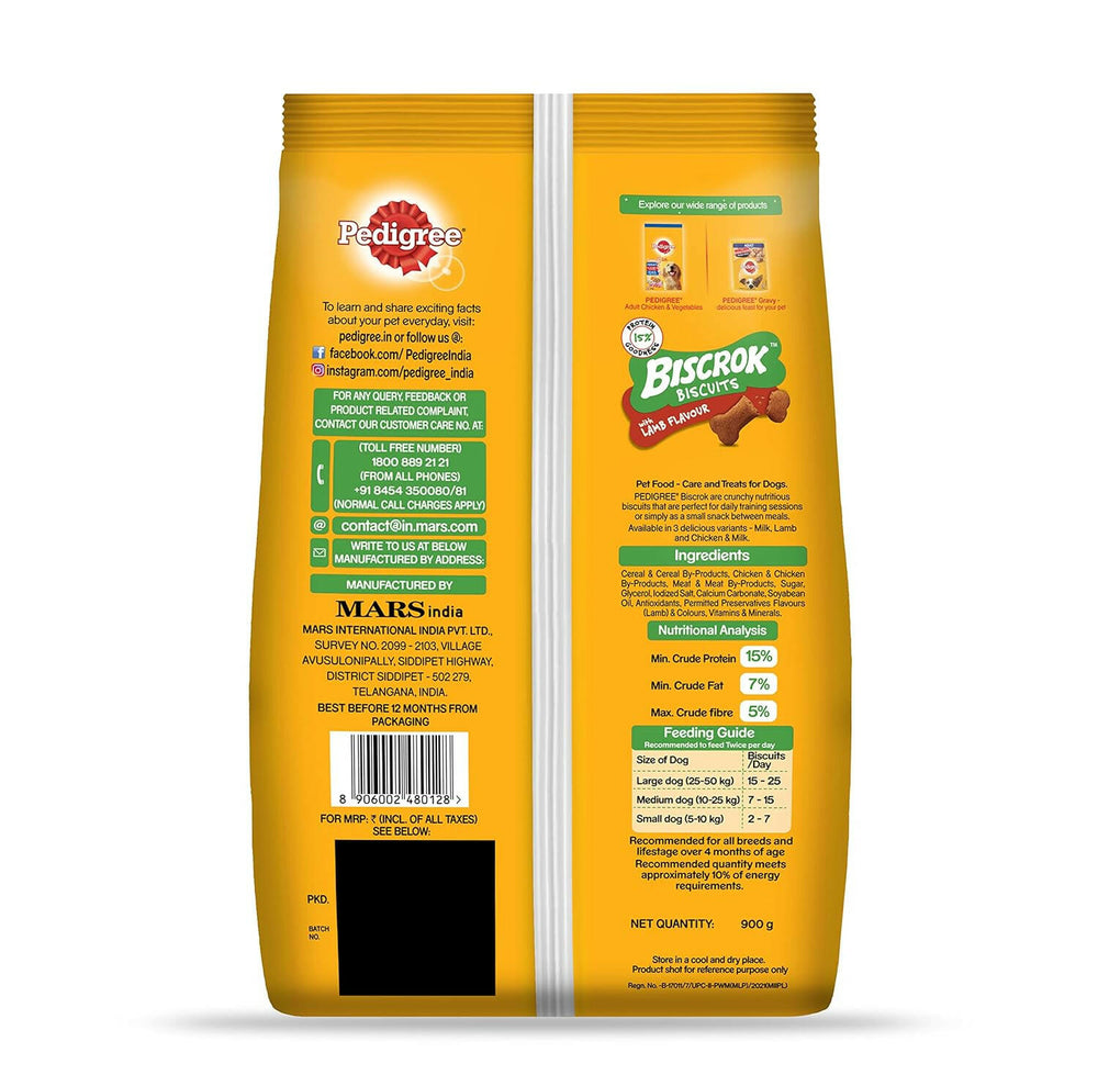 Pedigree Biscrok Dog Biscuit, Lamb Flavour – 500g.
