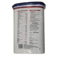 Back view of a supplement container with nutritional information and labels.