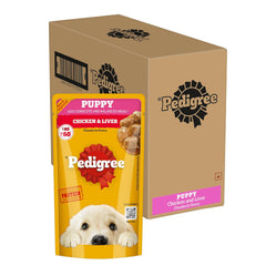 Pedigree Puppy Chicken & Liver Chunks in Gravy Wet Dog Food.
