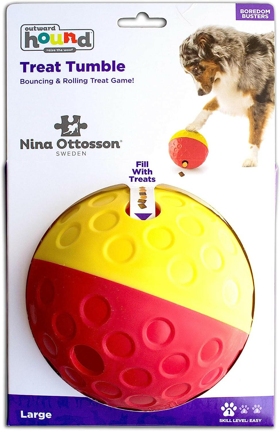 Outward Hound Nina Ottosson Treat Tumble Red Interactive Treat-Dispensing Puzzle Dog Toy, Large.