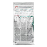 Dog food package with nutritional information on a white background