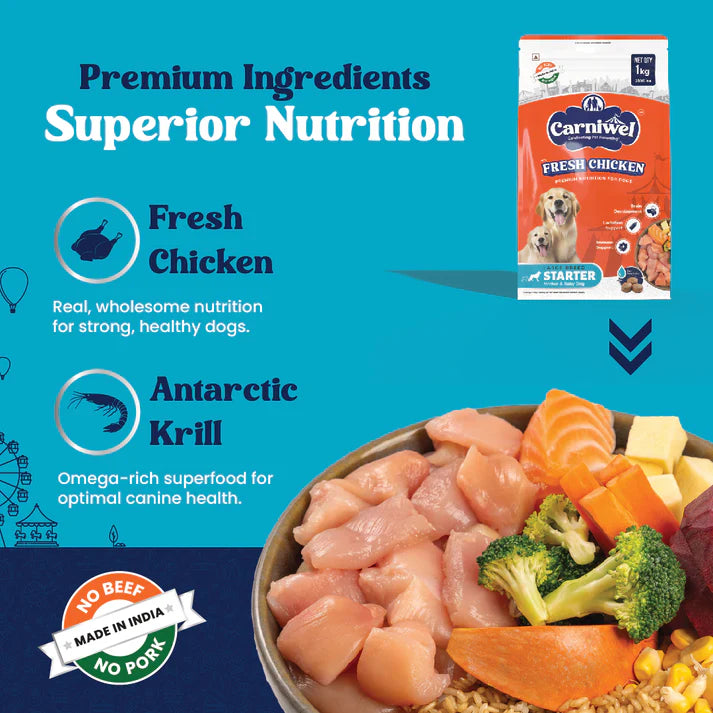 Carniwel with Fresh Chicken, Dry Dog Food for Large Dog, Starter.