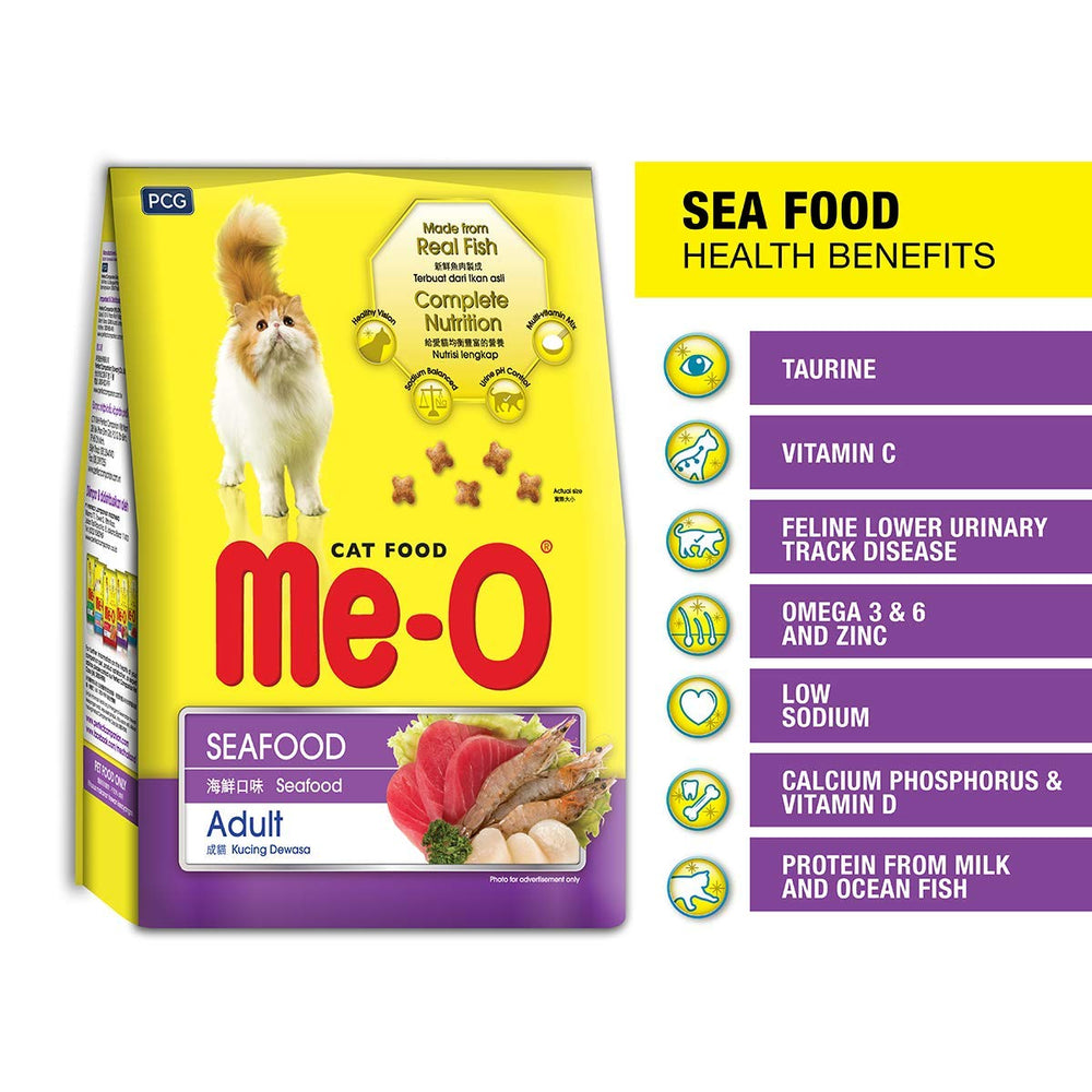 Me-O Seafood Adult Cat Dry Food.