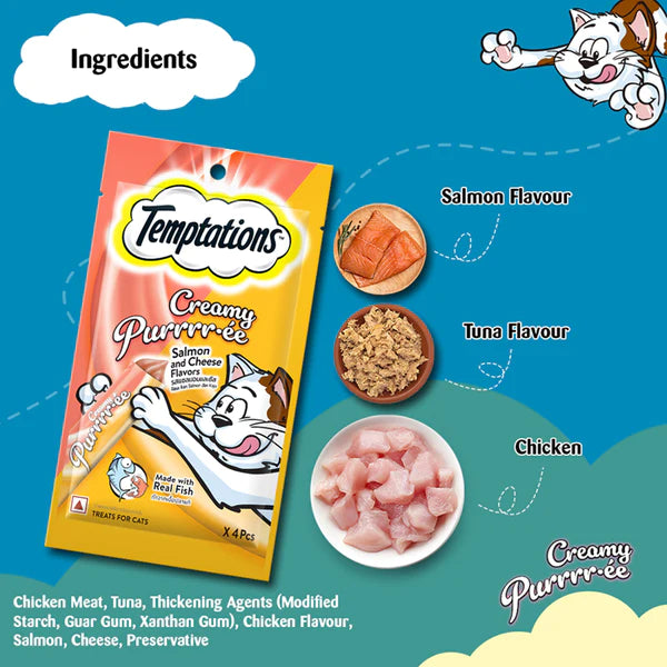 Temptations Creamy Purrrr ee Salmon & Cheese Cat Treats.