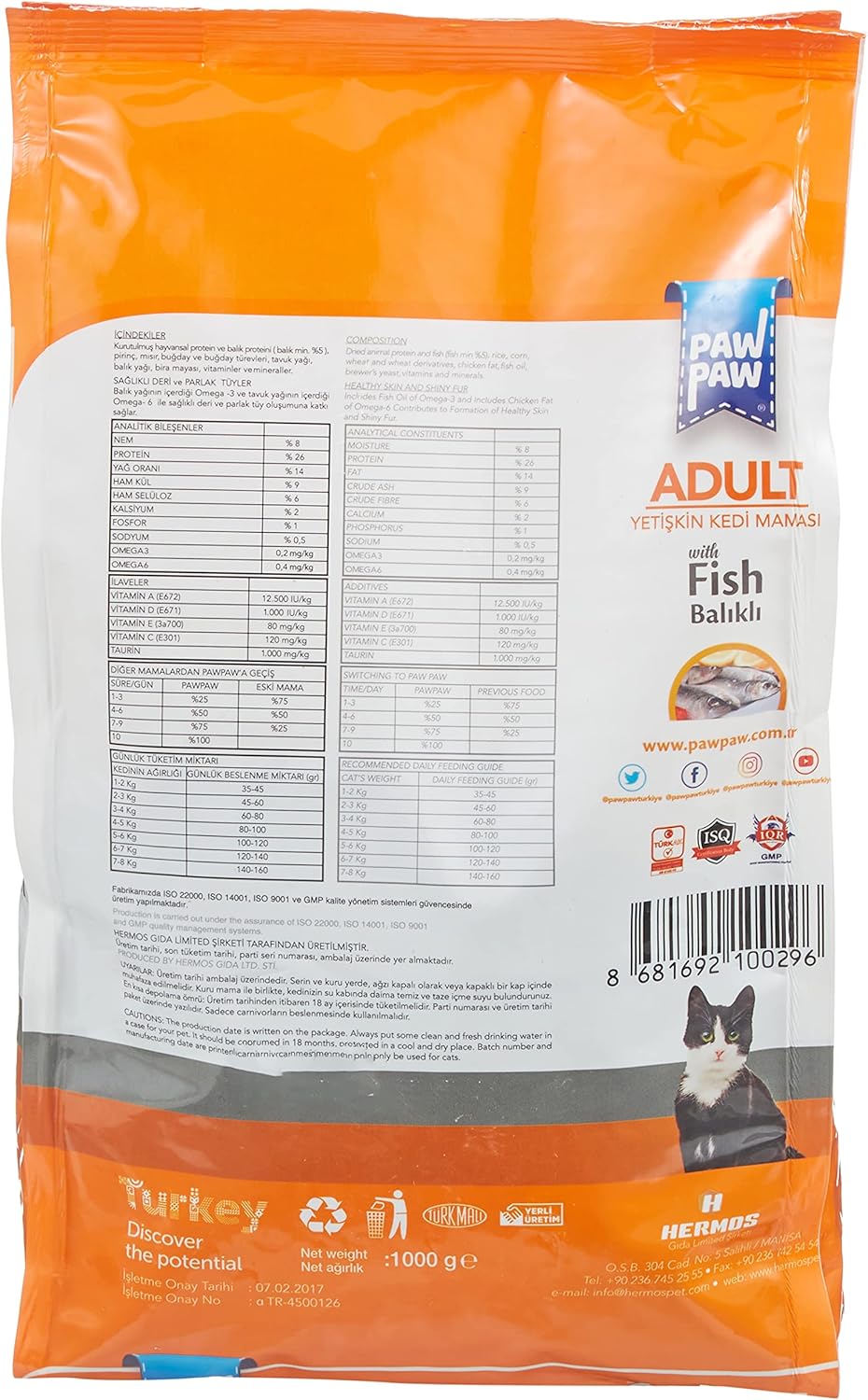 Pawpaw Adult Cat Food with Fish – 1 kg.