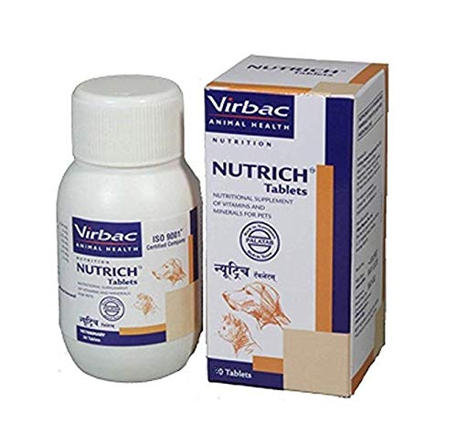 Virbac Nutrich Tablets packaging including a bottle and box on a white background