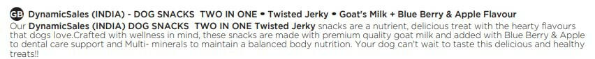 DynamicSales (India) Hypoallergenic Dog Treats – Twisted Jerky with Blueberry & Apple Flavour.