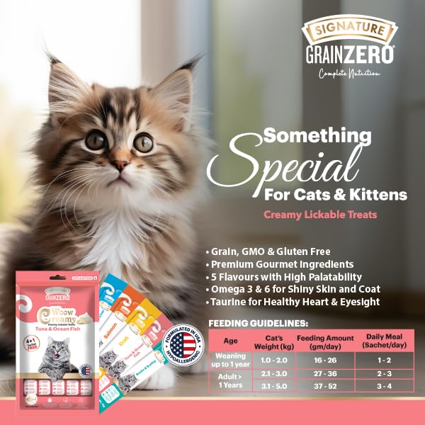 Signature Grain Zero Woow Creamy Salmon Lickable Treats for Cat & Kitten – 75 g.