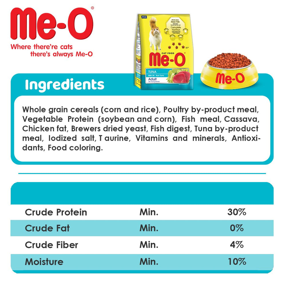 MeO tuna cat food, real tuna, all they need.