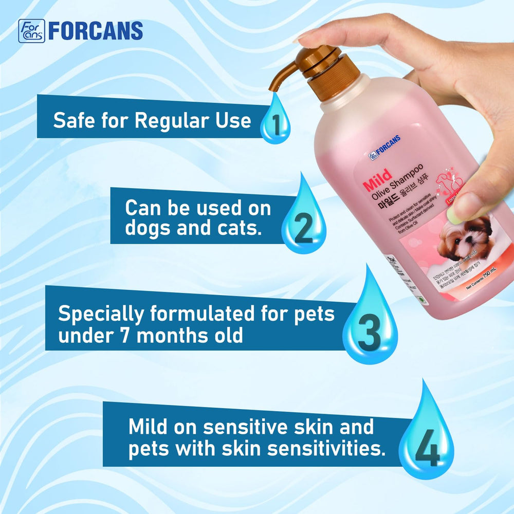 Forcans Mild Olive Shampoo for Puppies & Kitten, 750 ml.
