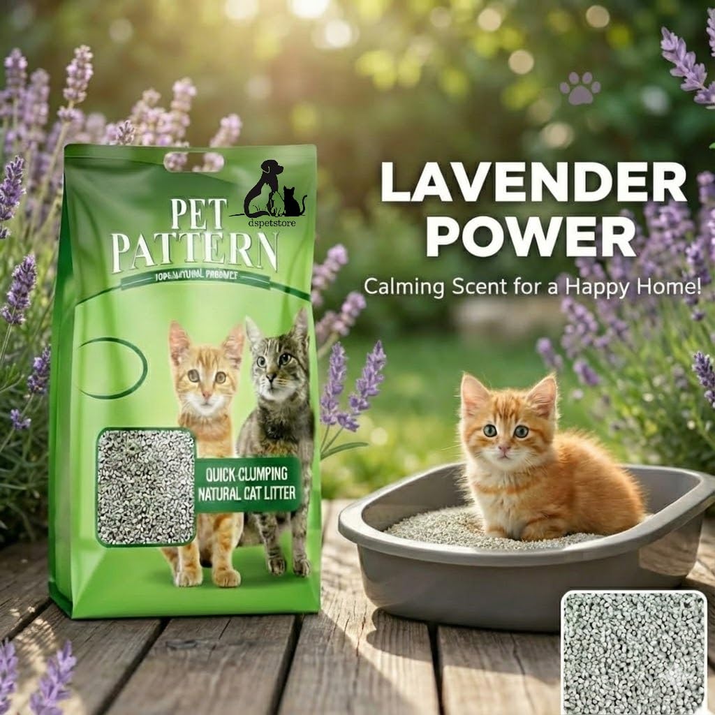 Pet Pattern cat litter package with a kitten in a lavender field