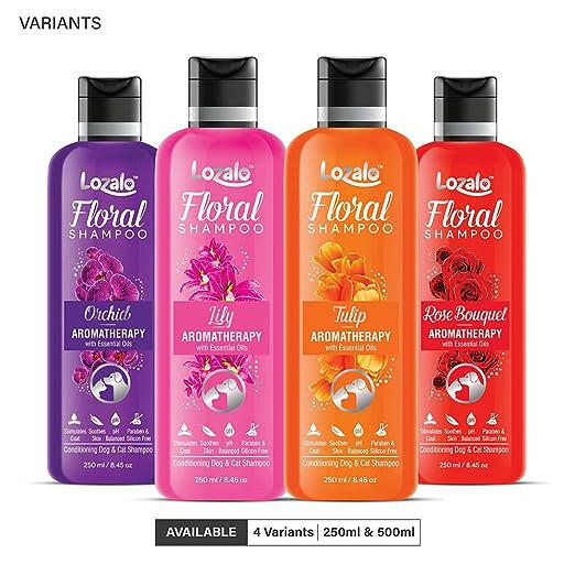 Lozalo Floral Pet Shampoo Lily Fragrance- Effective Cleansing for Smelly Dogs and Cats, 250 ml.