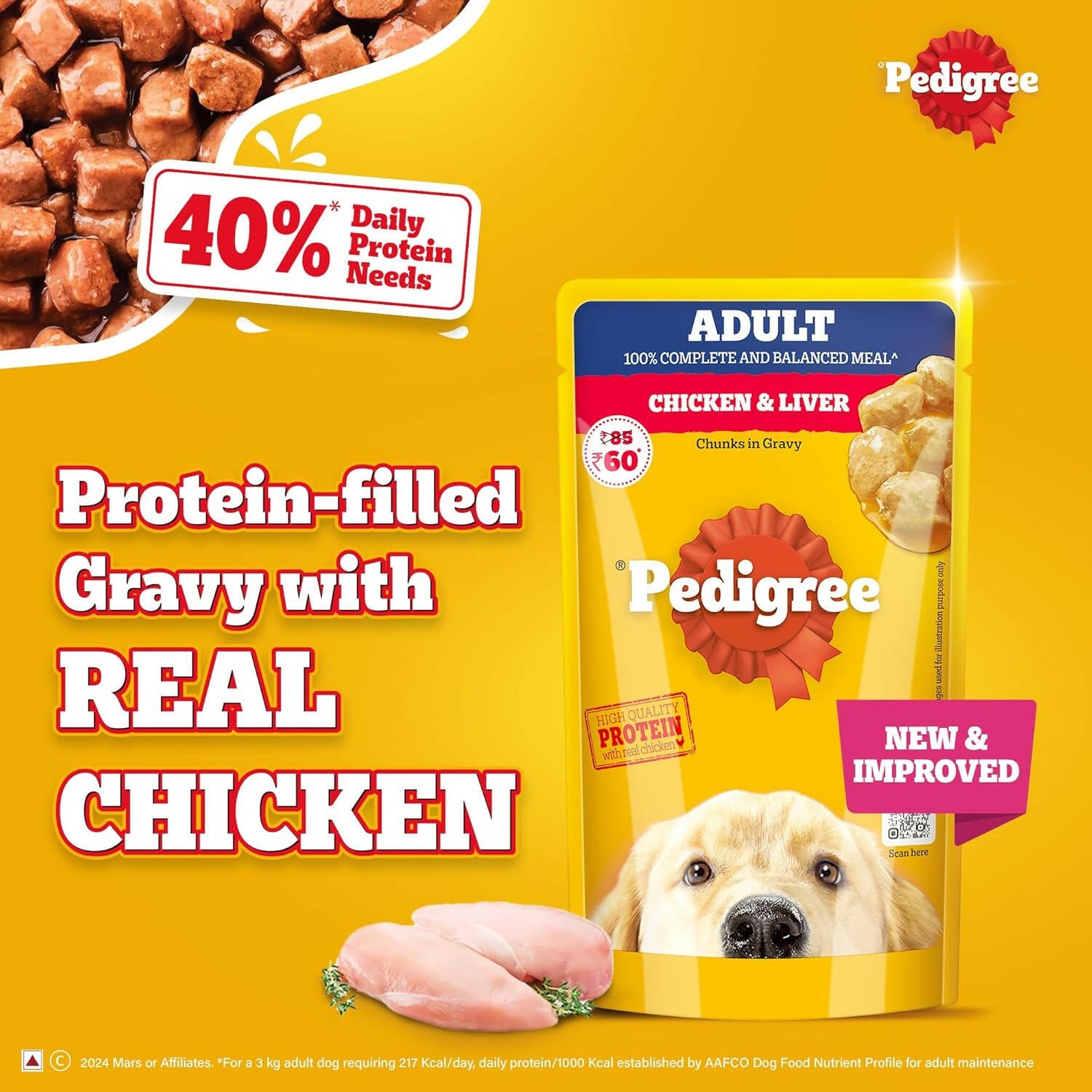 Pedigree Adult Wet Dog Food Chicken & Liver Chunks in Gravy.