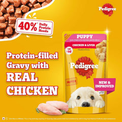 Pedigree Puppy Chicken & Liver Chunks in Gravy Wet Dog Food.