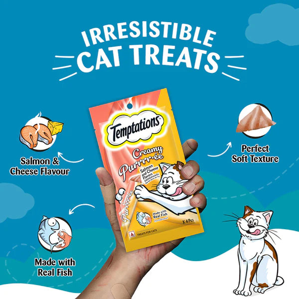 Temptations Creamy Purrrr ee Salmon & Cheese Cat Treats.