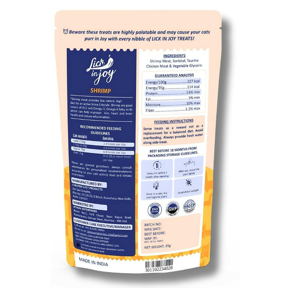 Lick in Joy Soft Cat Jerky All Life Stages Cat Treats, Shrimp, 35 g.