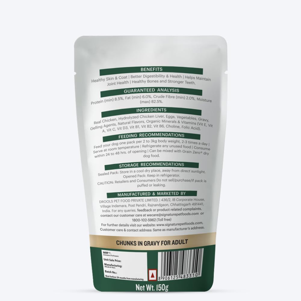 Signature Grain Zero Chicken Chunks Gravy Adult Dog Wet Food — 150 g.