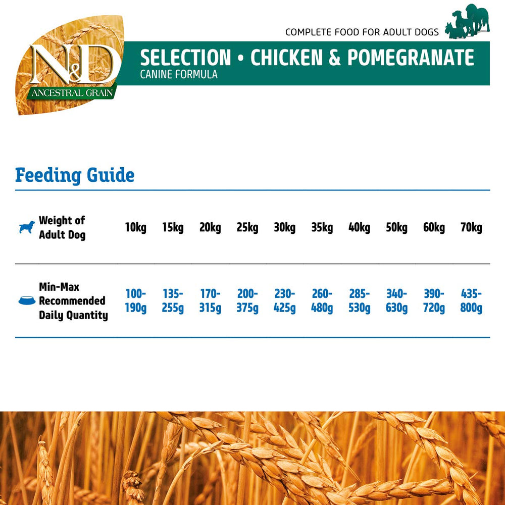 FARMINA Selection Dry Dog Food, Adult Medium & Maxi Breed, 12kg + 3kg Free, Chicken and Pomegranate.