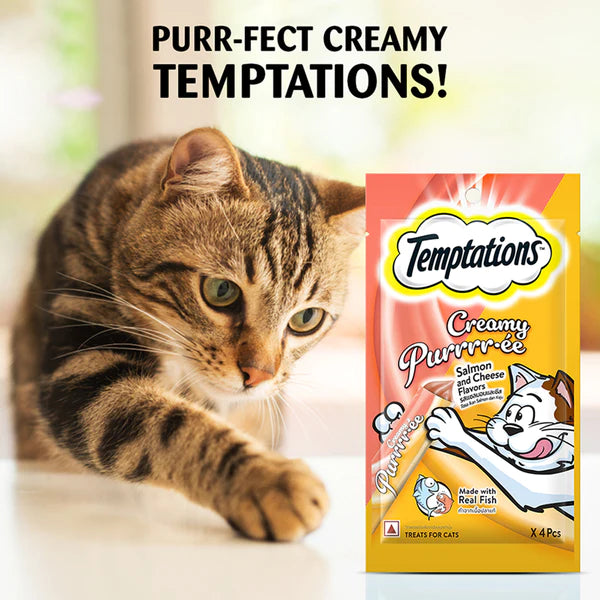 Temptations Creamy Purrrr ee Salmon & Cheese Cat Treats.