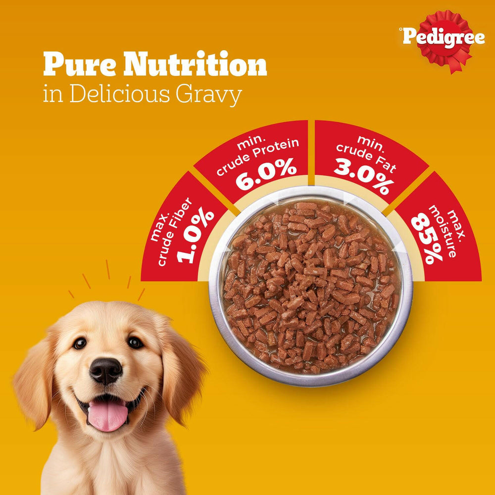 Pedigree Puppy Chicken & Liver Chunks in Gravy Wet Dog Food.