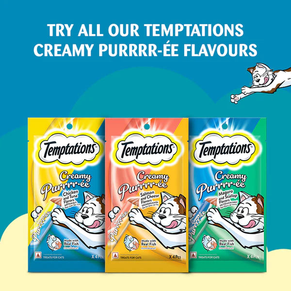Temptations Creamy Purrrr ee Salmon & Cheese Cat Treats.