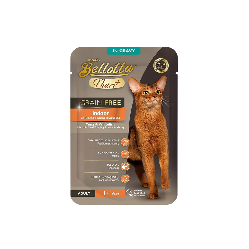 Bellotta Nutri+ Pouch Indoor Tuna Whitefish in Gravy Grain Free.