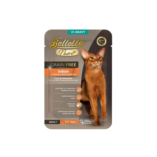 Bellotta Nutri+ Pouch Indoor Tuna Whitefish in Gravy Grain Free.