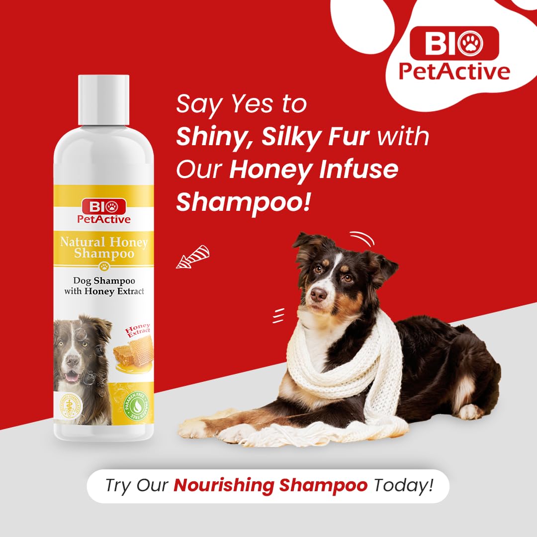 Natural dog wash, Bio Pet, honey extract for healthy skin and shiny coat.