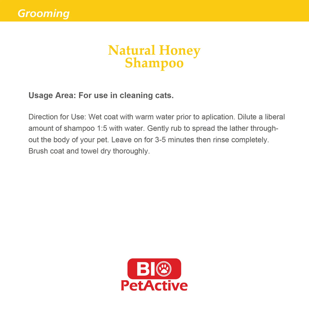Bio Pet shampoo for cats, adds moisture and shine with natural honey.