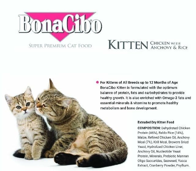 Bonacibo Kitten Food Chicken With Anchovy and Rice, 1.5kg.