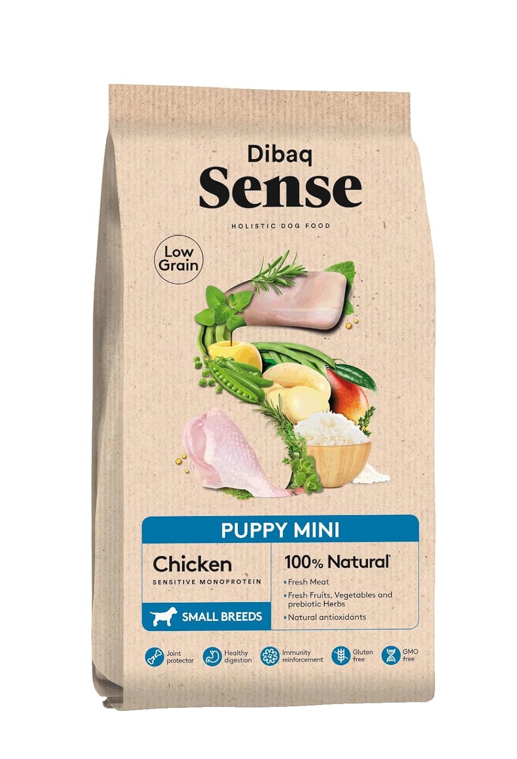 DIBAQ mini puppy food in a small bowl.