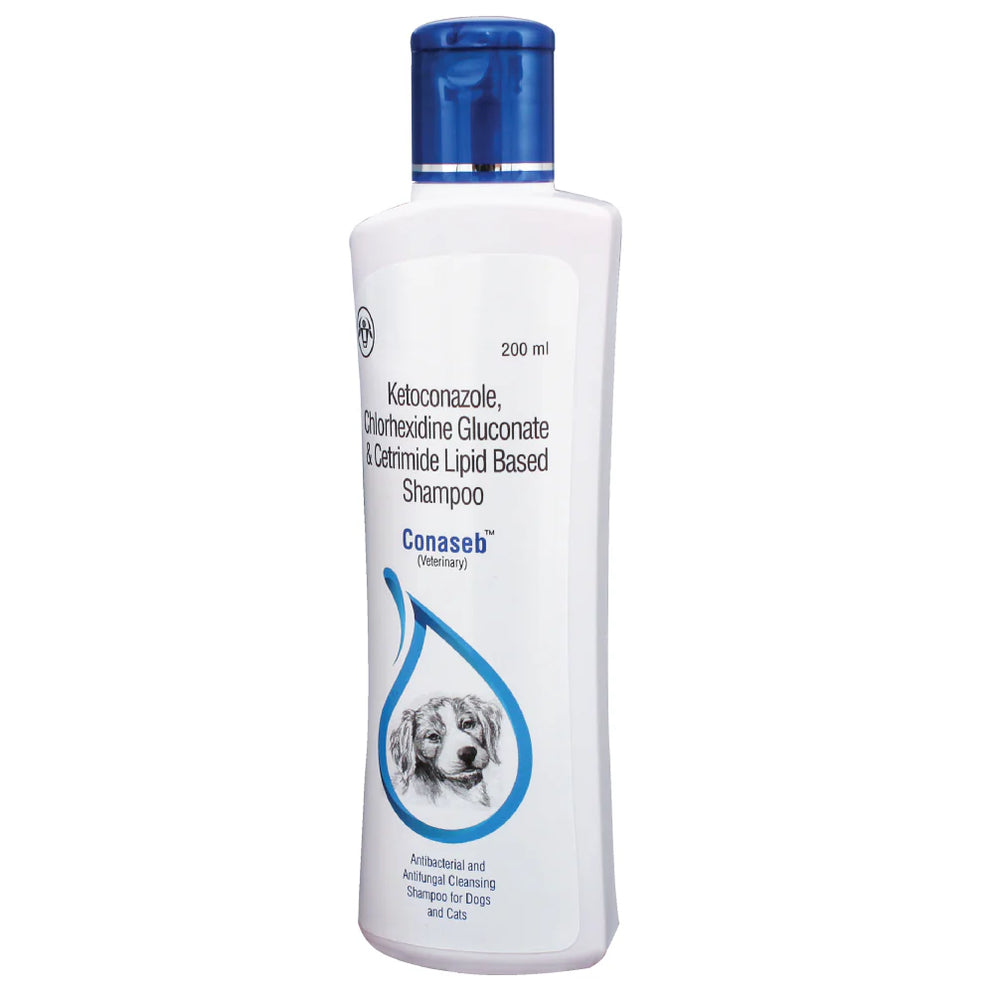 Conaseb shampoo bottle for dogs on a white background