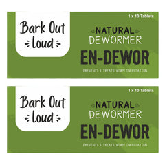 Two packages of En-Dewor natural dewormer for dogs on a white background.