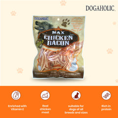 Dogaholic Max Barbeque Chicken Bacon Strips Dog Treats.