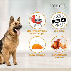 Dogaholic Max Barbeque Chicken Bacon Strips Dog Treats.