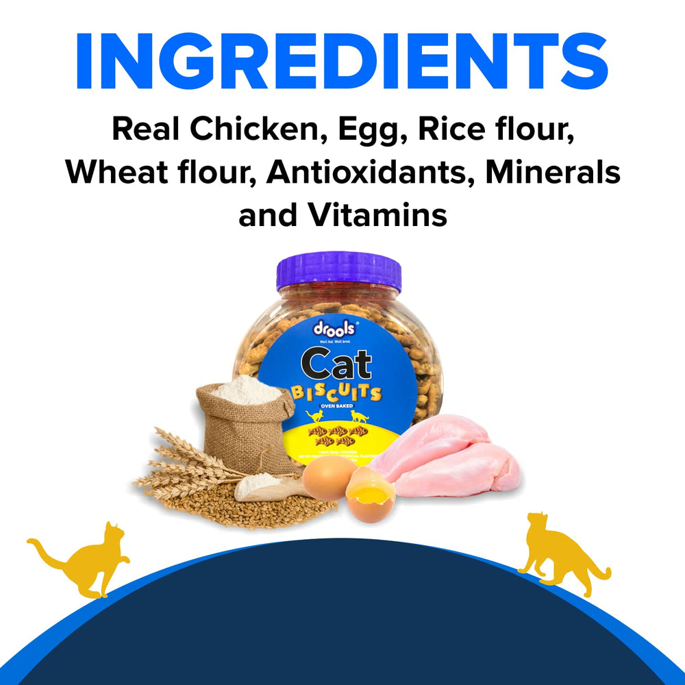 Drools Cat Treat Biscuits – Real Chicken Flavor – 400g Jar.