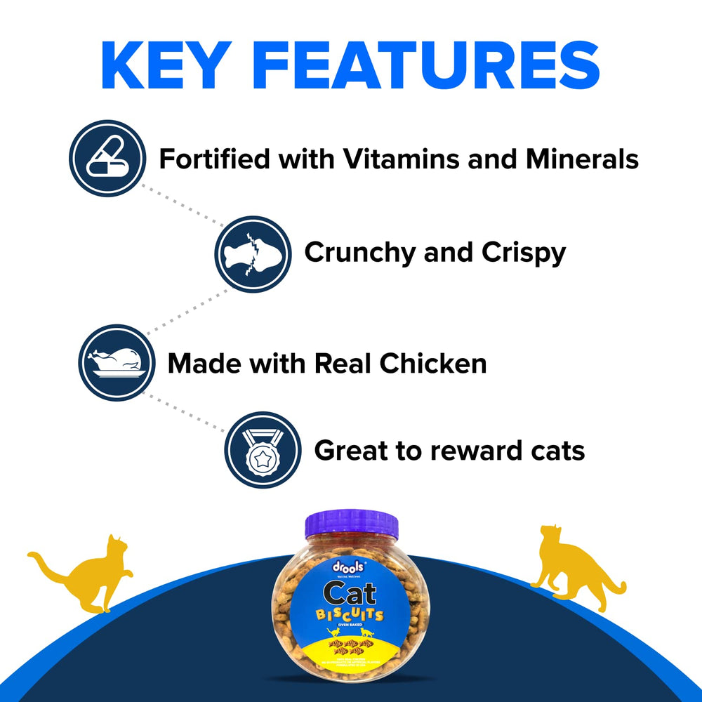 Drools Cat Treat Biscuits – Real Chicken Flavor – 400g Jar.