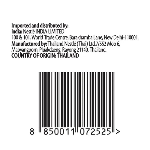 Bar code and text on a white background indicating import and distribution details.