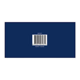 Navy blue rectangular object with a barcode on a white background