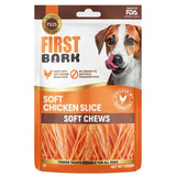 Package of First Bark Soft Chicken Slice Soft Chews for dogs with a dog's face on the label.