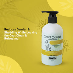 Wahl Shed Control shampoo bottle on a yellow background