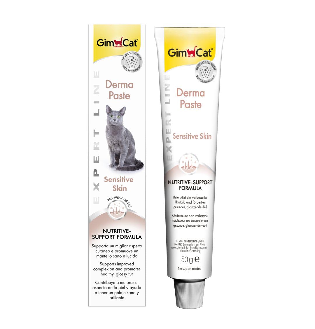 GimCat Derma Paste for cats with a tube and packaging on a white background
